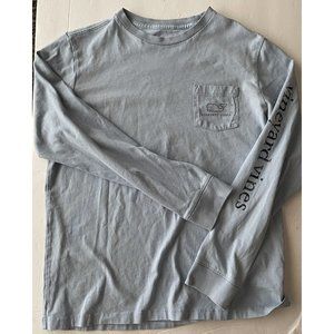 Vineyard Vines Boys M 12 14 T-shirt Long Sleeve Vintage Whale Pocket Light Blue